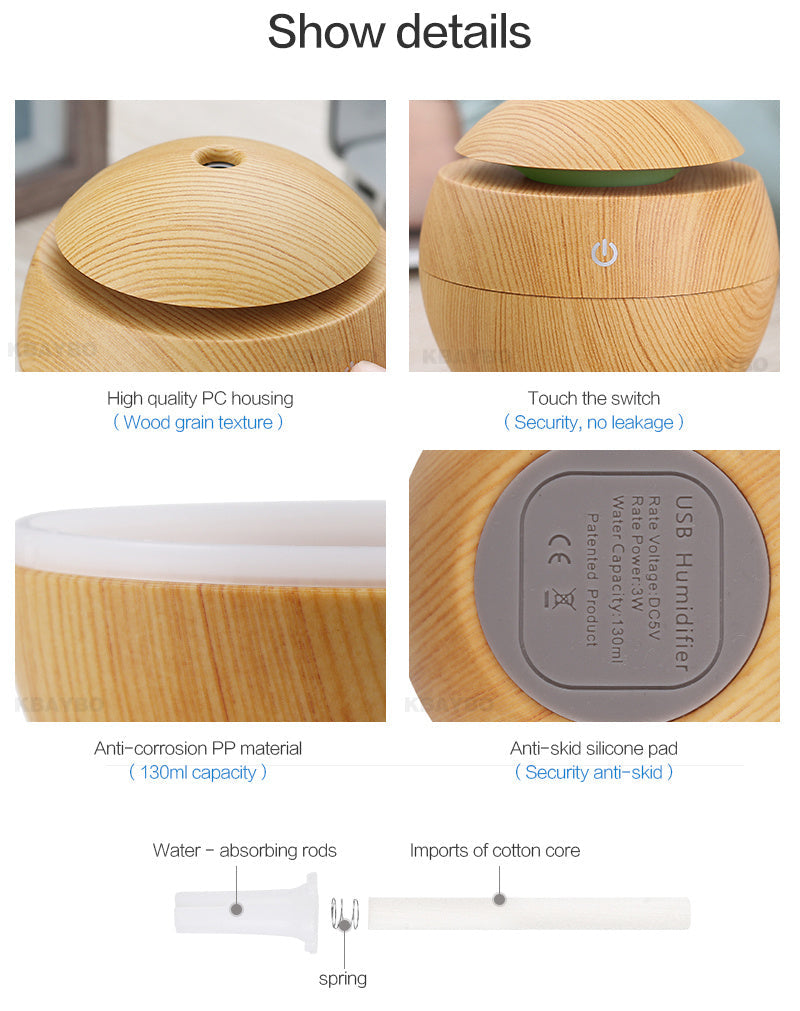 USB Aroma Essential Oil Ultrasonic Cold Steam Diffuser Air Humidifier Purifier 7 Color Change LED Night Light for Home Office CJdropshipping